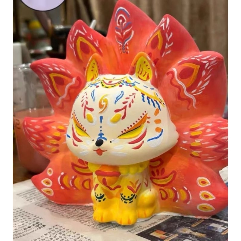 Tượng Thạch Cao Tô Màu Hồ Ly 9 Đuôi Cái Cao 20cm