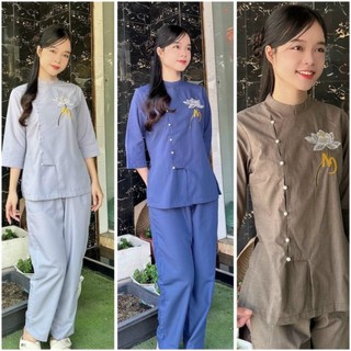 Đồ lam đi chùa # bộ trụ sen cổ cao lụa kate# quần áo nữ