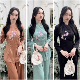 Đồ lam đi chùa # bộ trụ sen cổ cao lụa kate# quần áo nữ