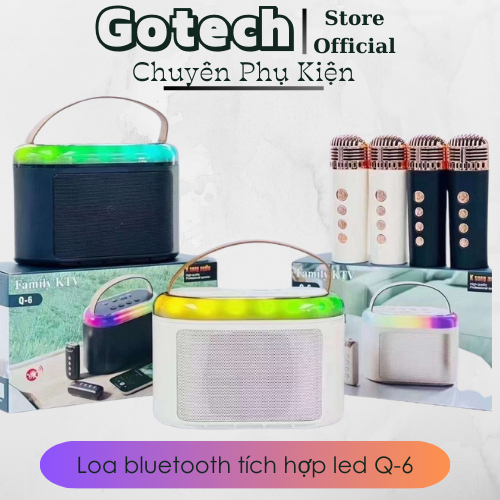 Loa Bluetooth Karaoke Q6 Kèm 2 Mic Không Dây, Loa Karaoke Mini Có Led RGB Siêu Đẹp, Âm Thanh Sống Động | Loa Mini Q-6