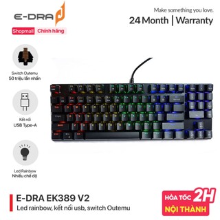 Bàn phím gaming, bàn phím cơ máy tính chơi game có dây E-Dra EK389 V2 - Led Rainbow - Layout 89 phím - Hàng chính hãng