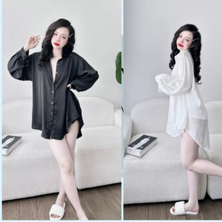  Váy Đầm Ngủ Sơmi Sexy FREESIZE KÈM QUẦN Chất Liệu Lụa Latin Cao Cấp. 