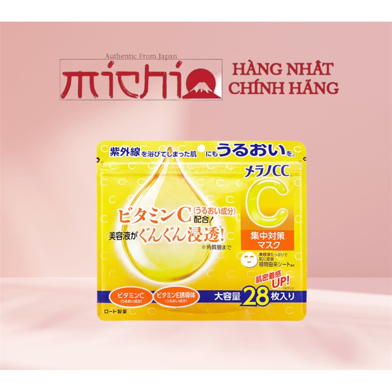 Mặt Nạ Dưỡng Trắng Mờ Thâm CC Melano Nhật Bản Túi 28 Miếng