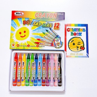 Bút sáp thơm / bút sáp màu thơm / bút tô màu / sáp màu 12 màu win q crayon cr 07/ cr-07 tặng kèm sổ tô màu