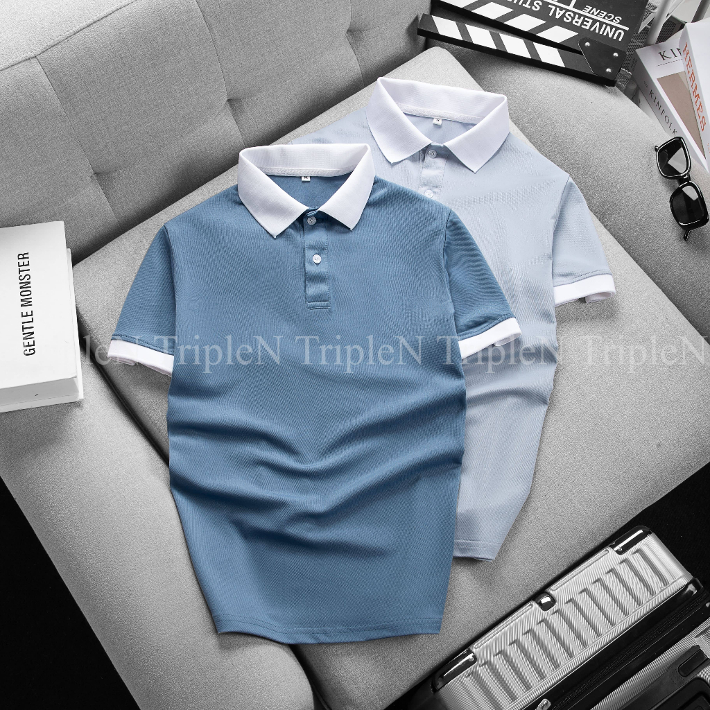 Áo thun polo nam trơn TripleN chất liệu vải cá sấu thoáng mát, phối màu trẻ trung