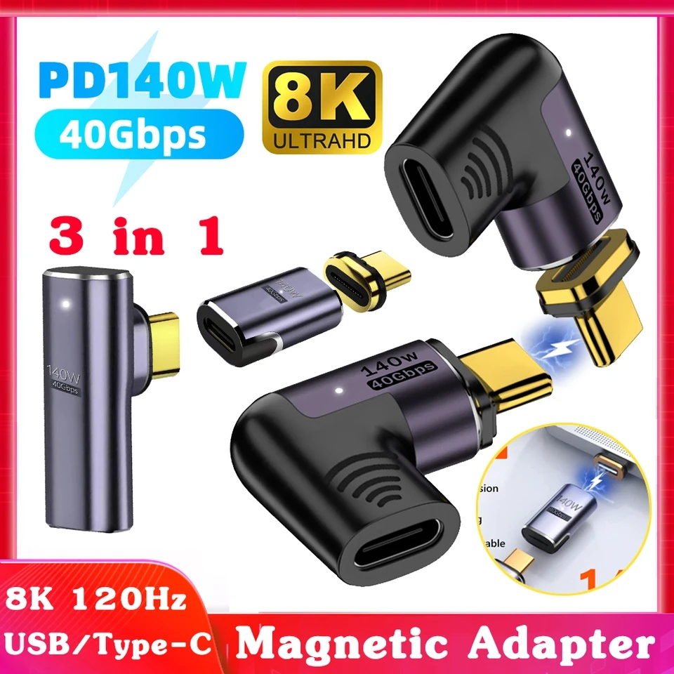 [140W 40Gbps/8K] Bộ đầu chuyển đổi nam châm từ tính Type C sang Type C USB3.2 140W 40Gbps xuất video