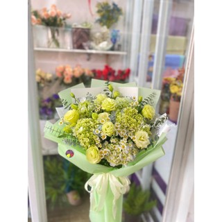 Bó hoa tươi tone xanh lá- boa hoa cẩm tú cầu xanh- hoa tặng sinh nhật, 14/2, 8/3, 20/10- hoa đôi