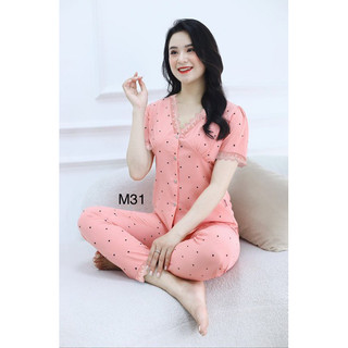 Bộ đồ mặc nhà cổ V viền ren