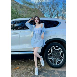 Set áo sơ mi dài chất tơ mix váy chữ A chất tuyết mưa kèm lót thun gân năng động cá tính đi làm đi chơi đều đẹp D182