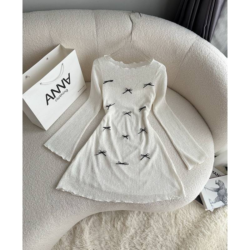 Đầm thun xốp đính nơ ANNA - Kisin