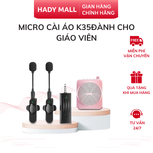 Micro Cài Áo Không Dây K35D Dành Cho Giáo Viên, Mic Trợ Giảng Jack 3.5mm Cắm Loa Khuếch Đại (HADY MALL)