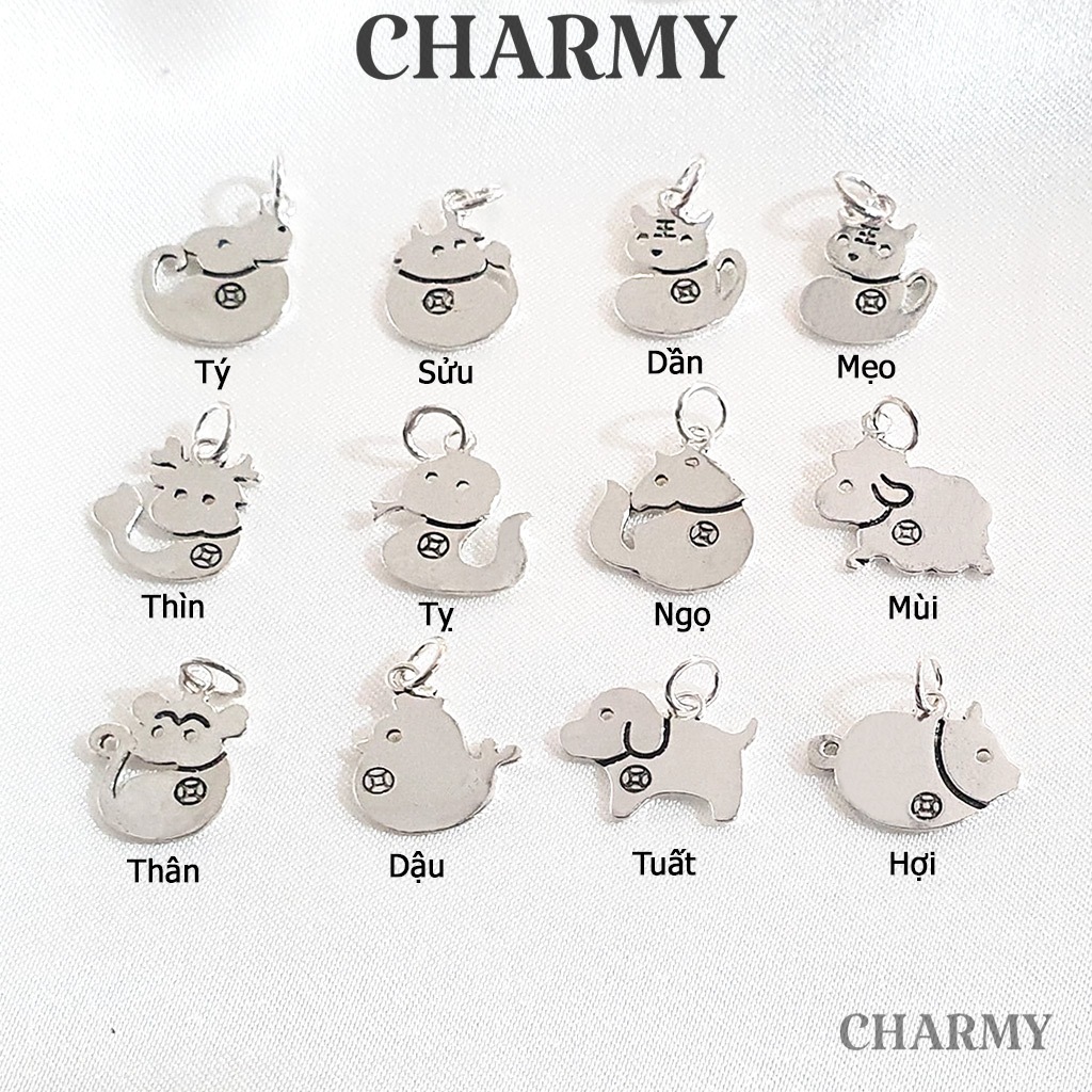 Charm bạc treo 12 con giáp 2D, C8980, Bạc 925 - Charmy