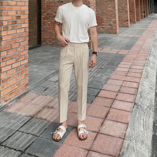 Quần âu nam sidetab cạp cao dáng đứng đen/be