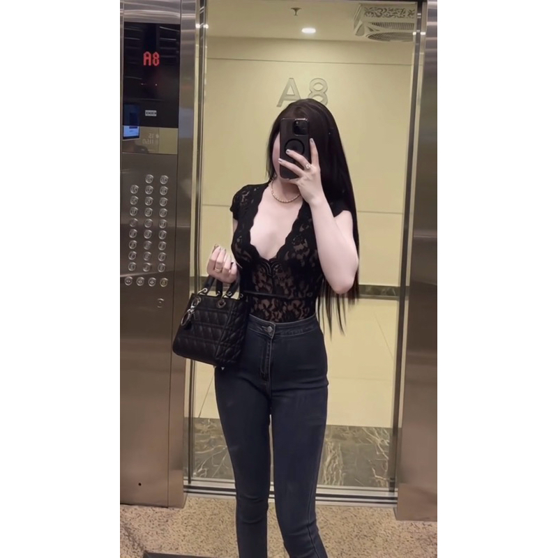 Áo ren bodysuit cộc tay mix đồ siu đẹp