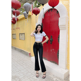 Quần jeans 9 tấc nữ ống loe nhẹ