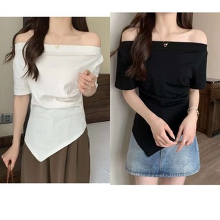 Áo trễ vai nữ áo lệch vai tà xéo vải thun tăm