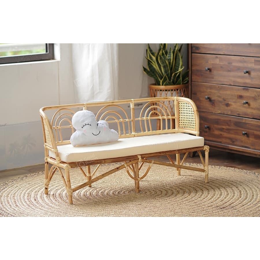 Ghế sofa mây mào gà, ghế bench mây băng chờ vintage giá rẻ, nội thất mây tre, trang trí phòng ngủ ghế mây cho bé yêu