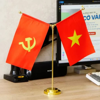 Cờ để bàn đế đôi inox: cờ tổ quốc & cờ đảng