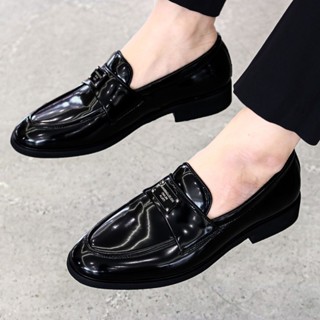 Giày tây nam da bóng mũi tròn đế khâu phối đai sang trọng, lịch lãm - Milnola