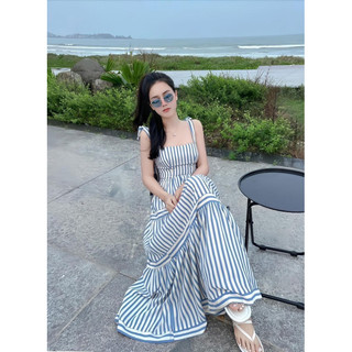 Đầm Maxi lụa Xanh caro 2 dây thời trang nữ xinh xắn cho các nàng