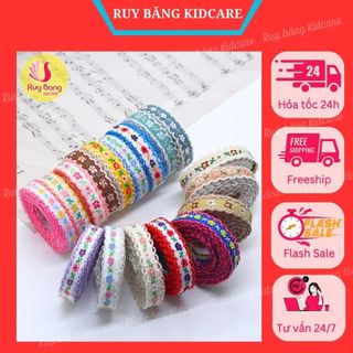 Cuộn ruy băng/ Ruy băng thô/ kẹp tóc/ Ruy băng thêu hoa HQ 1cm dùng làm nơ trang trí, nơ kẹp tóc, phụ kiện may mặc...