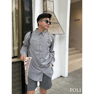 Áo sơ mi nam POLI MAN trơn màu cotton mát mẻ form rộng