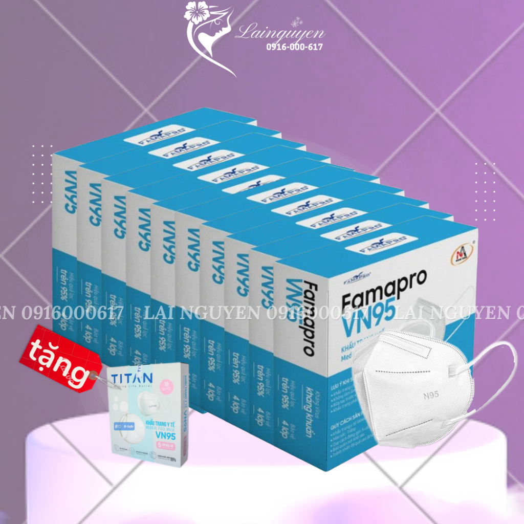 Combo 10 hộp tặng Khẩu trang y tế Famapro VN95 4 lớp màu trắng