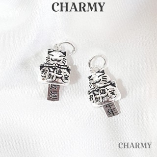 Charm bạc treo mèo chiêu tài may mắn C8444, Bạc 925 - Charmy