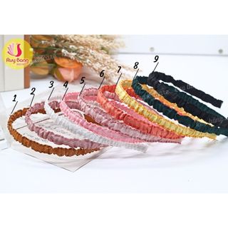 Bờm tóc bọc vải viền bèo 1cm Kidcare, băng đô bọc vải lụa cao cấp,xương bờm cao cấp phôi bờm inox bọc lụa nhiều màu sắc