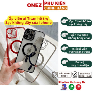 Ốp lưng iphone viền xi Titan hỗ trợ sạc không dây đẹp sang trọng dành cho ip từ x xs max 11 12 14promax 15promax