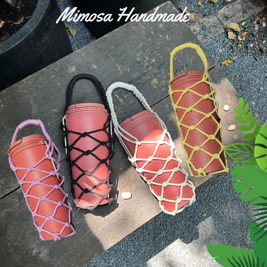 Túi Macrame đựng ly, bình giữ nhiệt thiết kế dễ thương 100% thủ công Tone màu nhẹ nhàng_Mimosa Handm