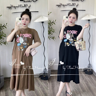 Váy xuông cottong thun co giãn tiểu thư in hình thỏ đuôi cá