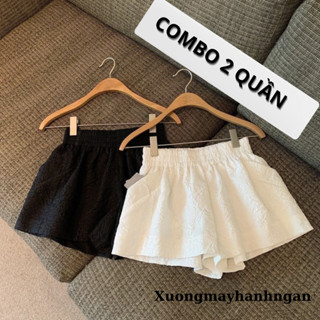   COMBO 1 ĐEN 1 TRẮNG  Quần short nữ 💖FREE SHIP💖 cạp cao chất xốp phồng chun co giãn mặc mùa hè xưởng may hạnh ngân 