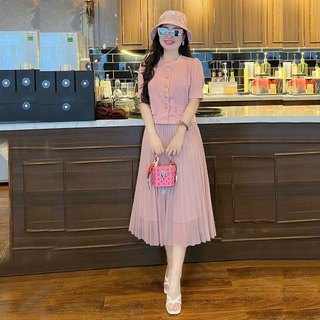 Set áo vạt lượn và chân váy nữ công sở
