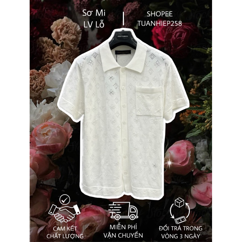 [Hight Quality] - Áo Sơ Mi  - Áo Sơ Mi Lv Chất Lưới Vân Hoa Mát Mẻ Cổ Bẻ Phù Hợp Nam Nữ  - Bản Cao Cấp Hàng Loại 1 qc