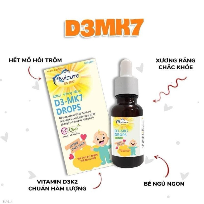 Avisure D3 - MK7 Drops - bổ sung vitamin D3 và K2 giúp bé cao lớn vượt trội 10ml.20ml