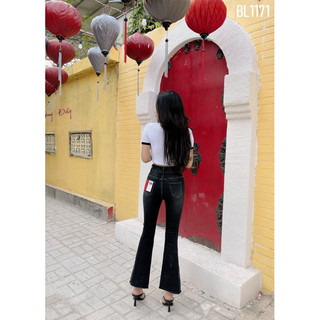 Quần jeans 9 tấc nữ ống loe nhẹ