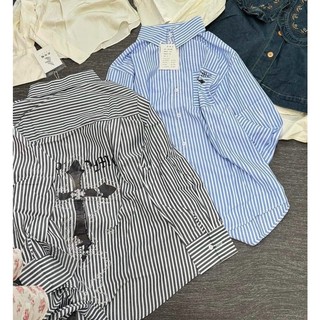 Sơ mi kẻ dáng oversize rộng họa tiết đính đá/Kemstudio