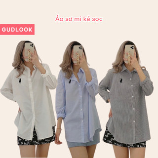 Áo Sơ Mi Nữ Dài Tay GUDLOOK Hoạ Tiết Kẻ Sọc Phối Hình Ngựa 3 Màu sắc