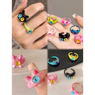 Nhẫn Hình Mèo Mắt To Dễ Thương cho Cặp đôi trang sức phụ kiện Dạng hở Hottrend 2024