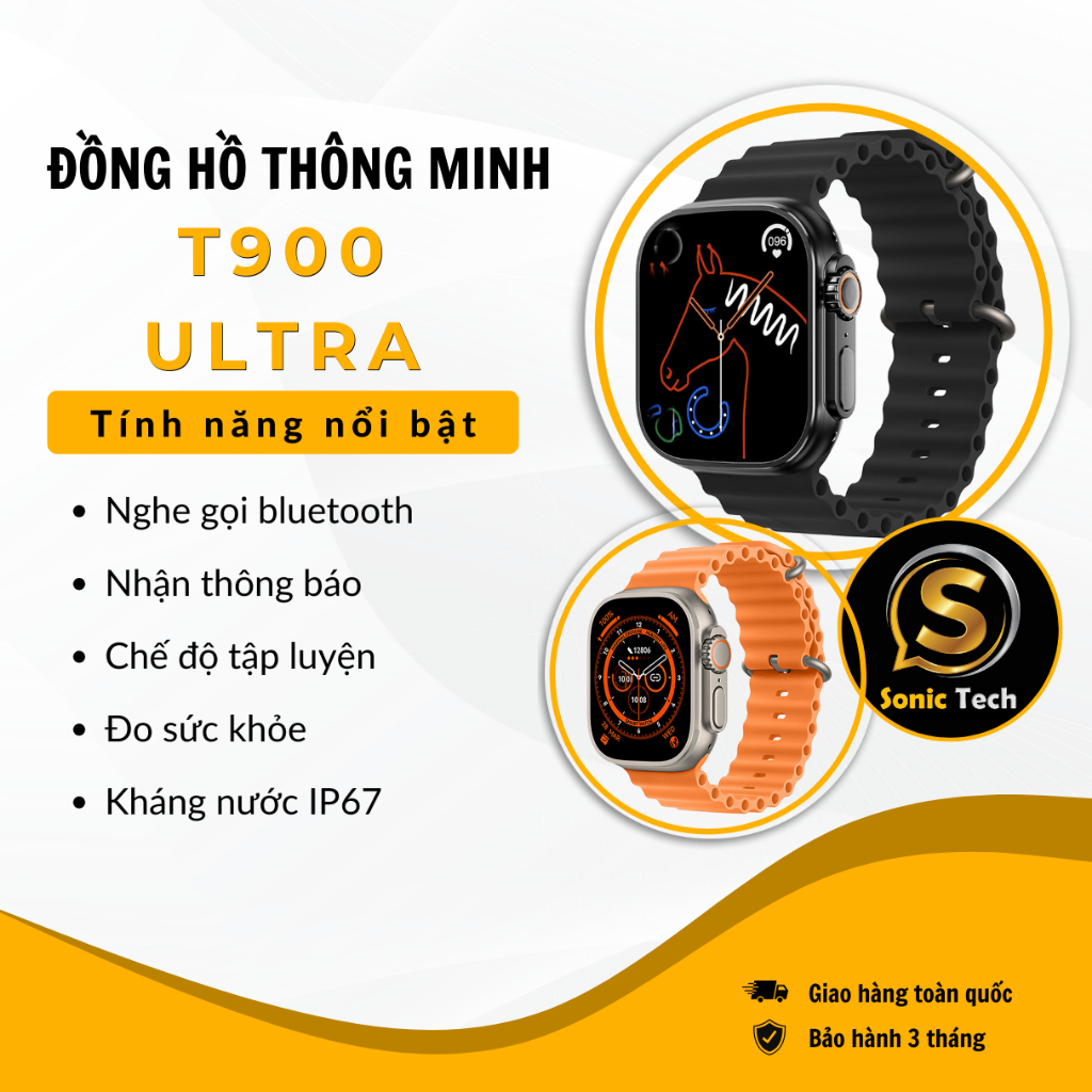 Đồng hồ,Smart watch T900 ULTRA,nghe gọi bluetooth,nhận thông báo, theo dõi sức khỏe, kháng nước IP67 - Sonic Tech