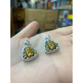  Mặt Dây chuyền phật di lặc và đại nhật như lai màu gỗ hổ phách bạc ta mẫu nhí 