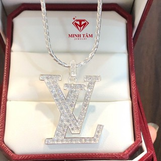 Bộ dây chuyền mặt LV size trung bạc ta đính đá cho nam Minh Tâm Jewelry