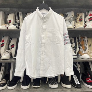  Áo SOMI Trắng Nam Dài Tay Thom Browne Thêu 4 Sọc Xám Thổ Cẩm Ống Tay Logo Hàng Cao Cấp Cho Các Boy Phố -str 