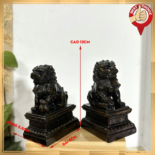 [Linh vật phong thủy] Cặp 2 tượng đá Kỳ Lân trang trí phong thủy bàn làm việc - Màu nâu đen - Chiều cao 12cm