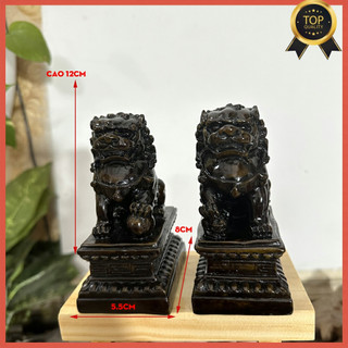 [Hóa sát - Trừ tà - Cải vận] Cặp 2 tượng kỳ lân trang trí phong thủy - Cao 12cm - Màu nâu đen