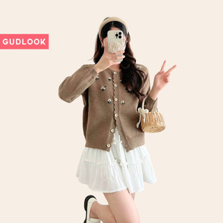Chân Váy Trắng Nữ Dáng Ngắn GUDLOOK Chấm Bi 3 Tầng Viền Bèo