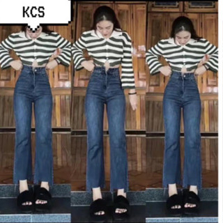 KCS⭐Baggy jeans co giãn ống đứng rách gấu vuông
