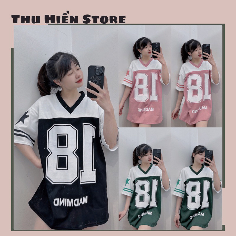 Áo Thun Cổ Tim Cotton Khô Sọc Tay Số 18 Thoáng Mát