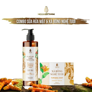 Combo Xà Bông + Sữa Rửa Mặt Nghệ MELA Thiên Nhiên, Trắng Da Giảm Thâm Mụn Không Chất Bảo Quản Hương Liệu